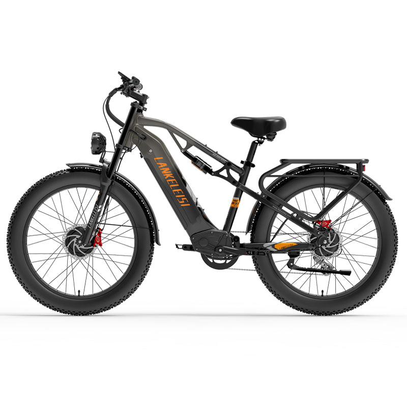 Lankeleisi MG800Max electric bike with 26-inch fat tires, dual motors, and grey frame, designed for all-terrain riding.