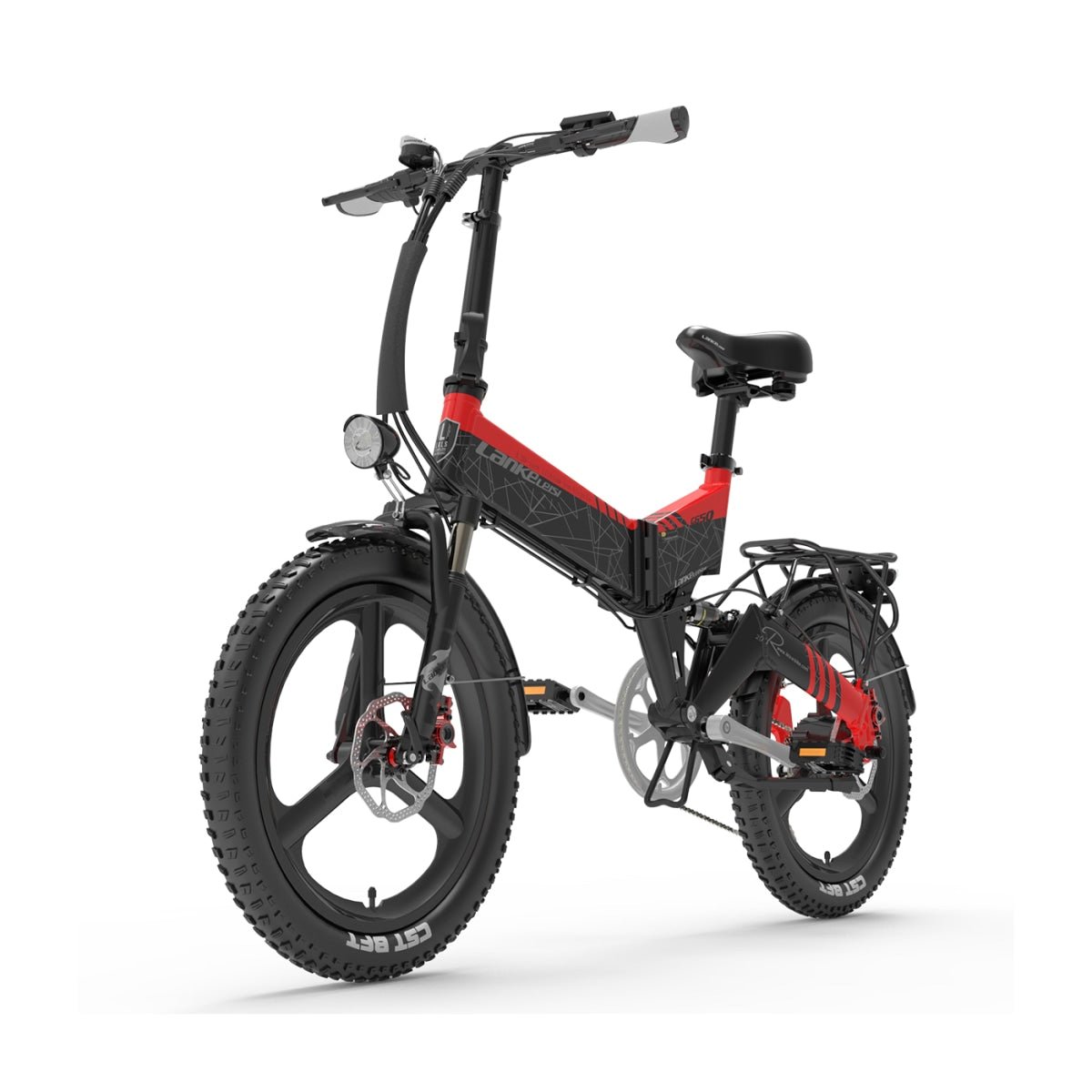 Lankeleisi G650 folding electric city bike in red with handlebars, seat, and compact frame, ideal for urban commuting.