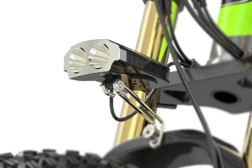 Front LED light and horn for Lankeleisi electric bike XT750 Plus, mounted on the front of the bike for visibility and safety.