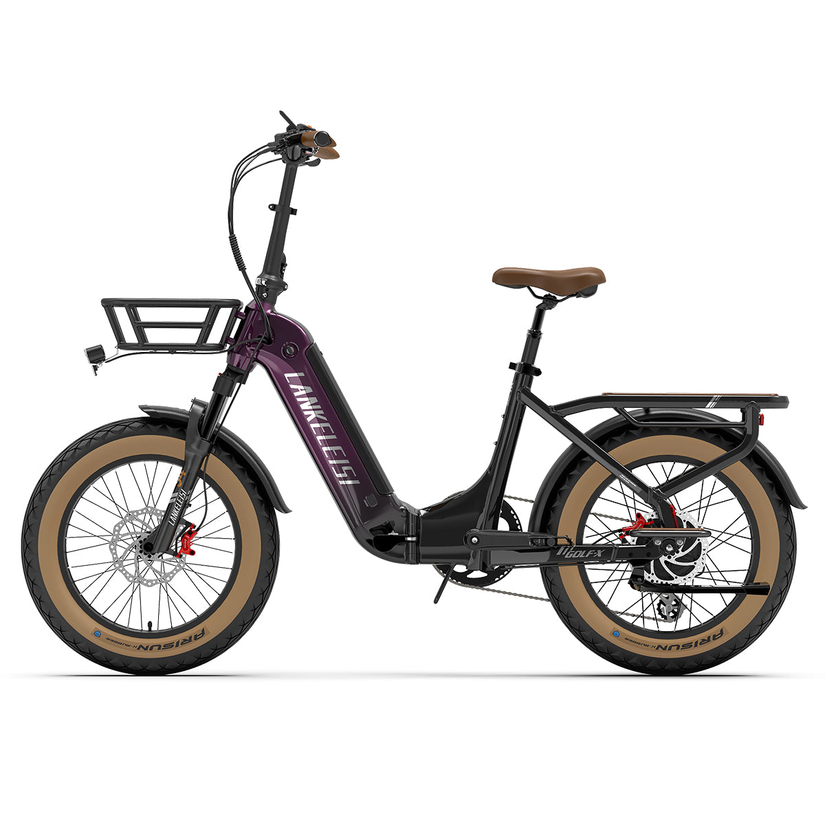 Lankeleisi.eu GOLF-X 960Wh step-thru foldable city electric bike with battery and frame details in the image.