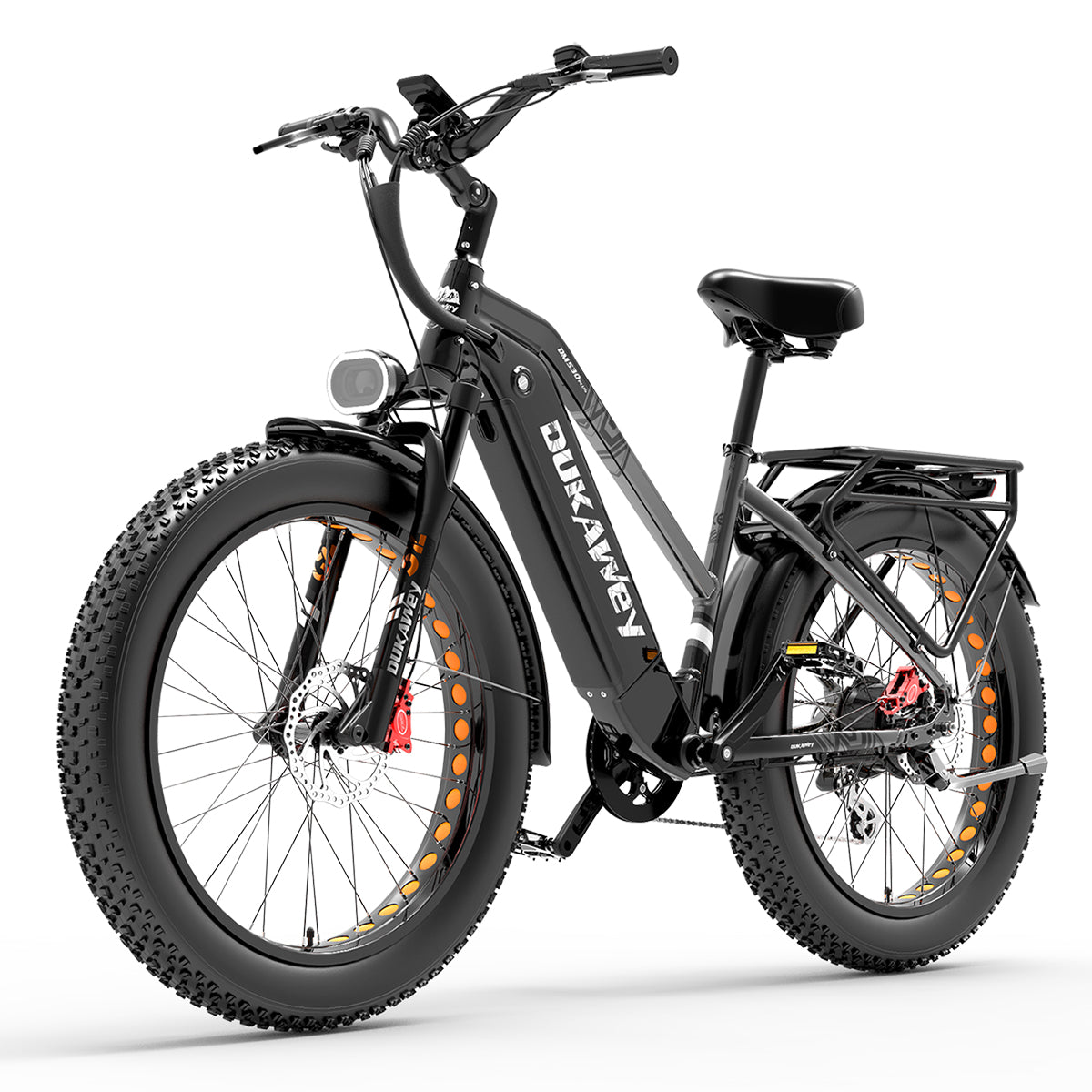 Lankeleisi.eu Dukawey DM530 Plus 1000W all-terrain electric bike with rugged frame, thick tires, and ergonomic handlebar.