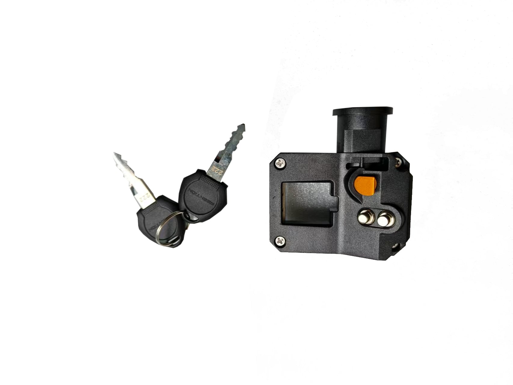 LANKELEISI electric bike battery lock with keys, secure locking mechanism for the RV800 Plus model, shown on a black bike.