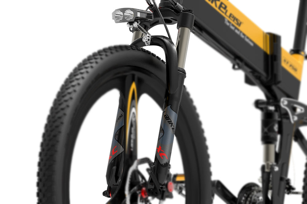 Lankeleisi electric bike front fork shock absorber, mountain bike suspension component with coil spring and damping features.