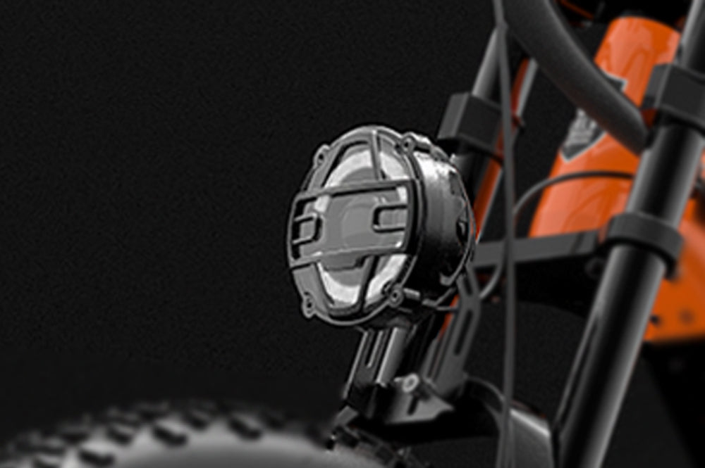 Front light and horn for LANKELEISI electric bike, featuring a bright LED lamp and integrated horn for safety and visibility.