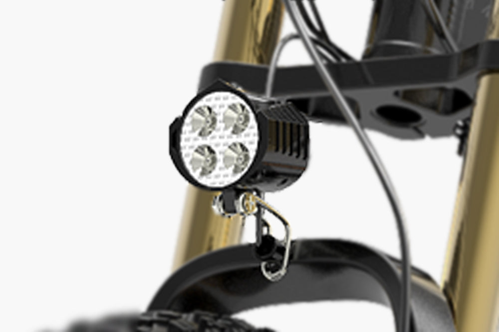 Front light and horn for LANKLEISI electric bike model X3000 Plus, mounted on the bike's front view.